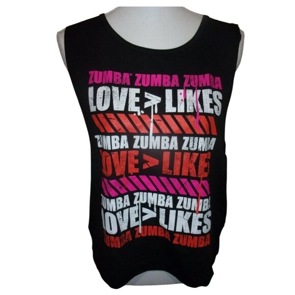 Zumba Fitness Love Over Likes Open Back Tank Top Black With Graphic Design Women - Picture 3 of 5